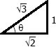 triangle: tangent theta = 1 over square root of 2